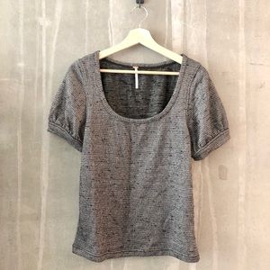 Free People Metallic Puff Sleeve Sweater Top